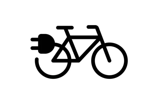 Electric Bicycle Icon Black Cable Electrical Bike Contour Plug Charging — Vector de stoc