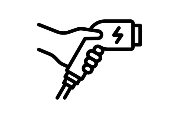 Hand Holding Electric Charger Connector Linear Black Icon Electrical Transportation —  Vetores de Stock