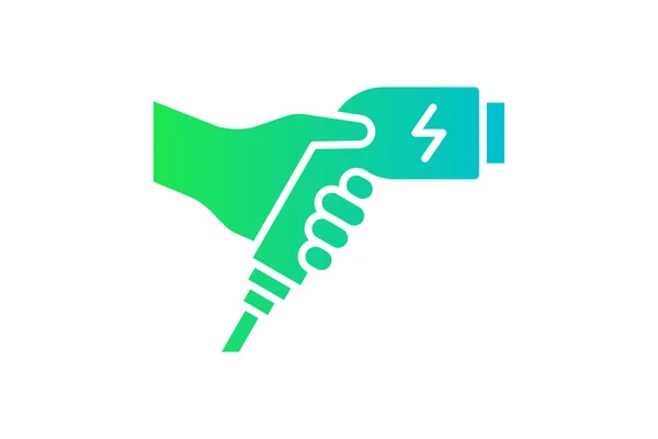 Hand Holding Electric Charger Connector Green Gradient Icon Electrical Transportation — 스톡 벡터