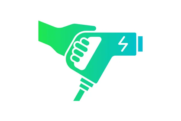 Hand Holding Electric Charger Connector Green Gradient Icon Electrical Transportation — 图库矢量图片