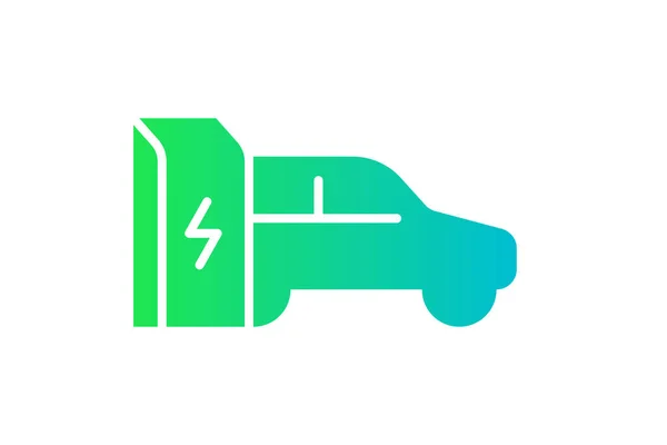 Electric Car Charging Charger Station Connector Green Gradient Icon Electrical — Stockvector