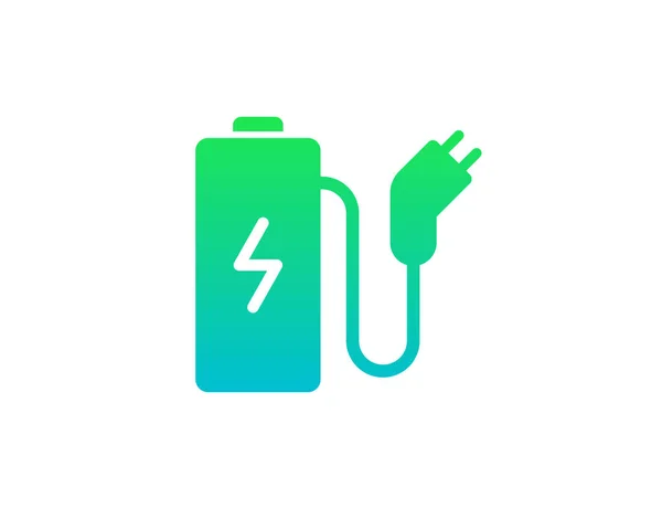 Rechargeable Battery Cord Electric Charging Connector Green Gradient Icon Accumulator — Archivo Imágenes Vectoriales