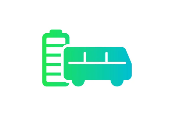 Electric Bus Fully Charged Battery Energy Indicator Green Gradient Icon — Stockvector