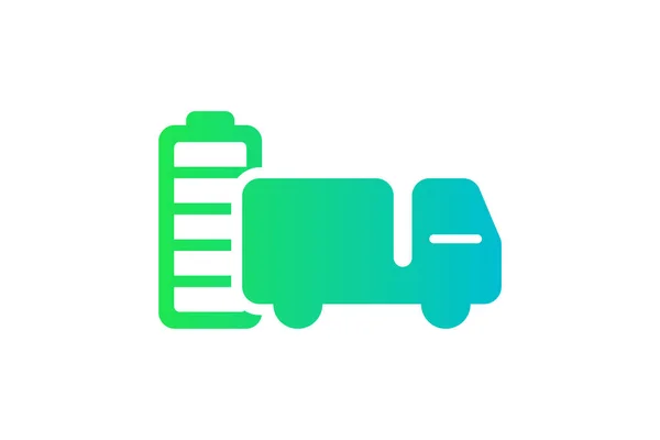 Electric Truck Fully Charged Battery Energy Indicator Green Gradient Icon — Stockvector