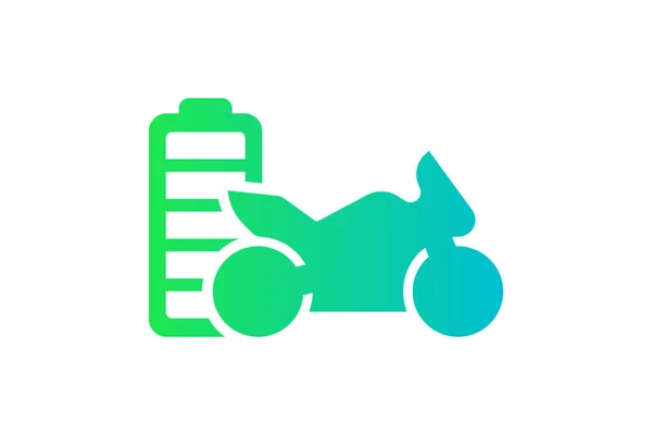 Electric Sportbike Fully Charged Battery Energy Indicator Green Gradient Icon — Vector de stock