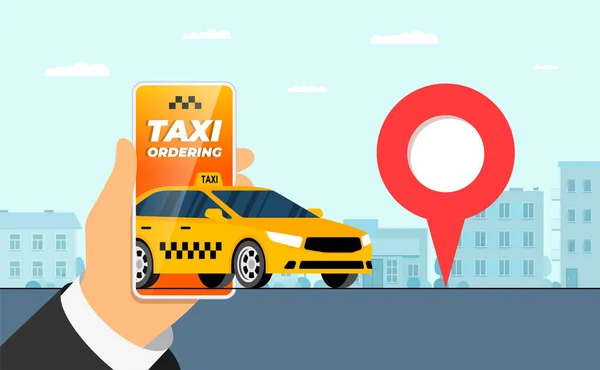 Концепция Приложения Услуги Мобильного Заказа Такси Онлайн Заказ Желтого Кэба — стоковый вектор