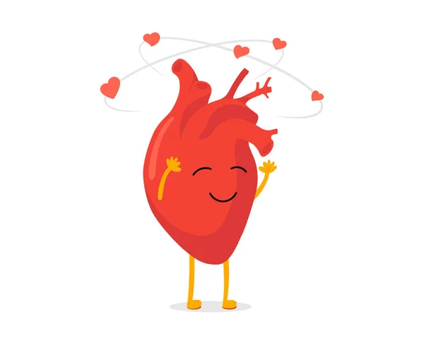 Cute Cartoon Enamored Human Heart Character Emotion Happiness Dizzy Hearts — Stockvector