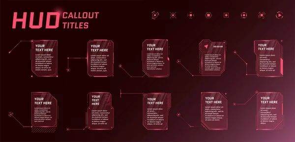 Hud Futuristic Style Callout Titles Red Background Infographic Call Arrow — Vetor de Stock
