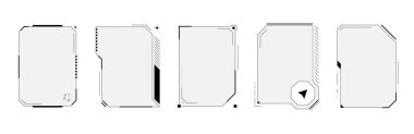 HUD digital futuristic user interface square vertical frame set. Sci Fi high tech screens. Gaming menu touching cyber monitoring dashboard panels. Head-up display FUI or GUI empty menu vector windows