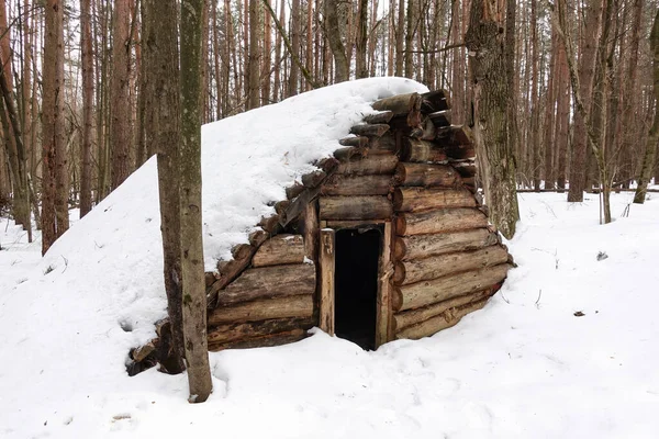 Cabaña Madera Bosque Edificio Abandonado Hecho Troncos Nieve Rusia Fotos De Stock