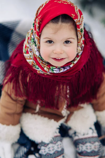 Portrait Beautiful Little Child Girl Walk Forest She Dressed Old — стоковое фото