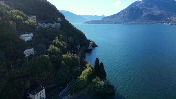 Schöne Drohnensicht Auf Die Italienische Stadt Bellano Ufer Des Comer — Stockvideo