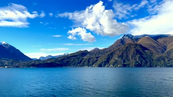 Zeitraffer Aufnahmen Von Landschaft Ufer Des Comer Sees Mit Schweben — Stockvideo