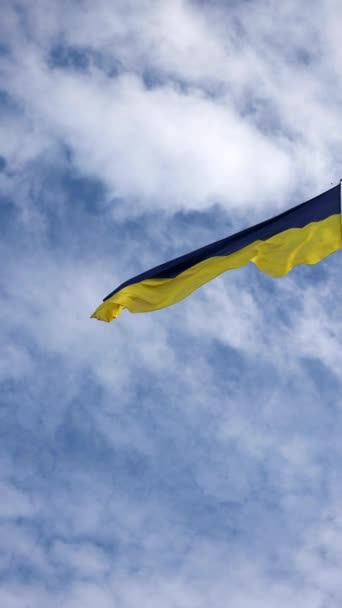 Bandiera Ucraina Giallo Blu Sventola Sul Vento Contro Cielo Sfondo — Video Stock