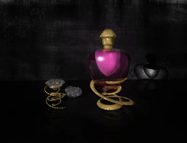 Rosa Flasche auf schwarzem Hintergrund — Stockfoto
