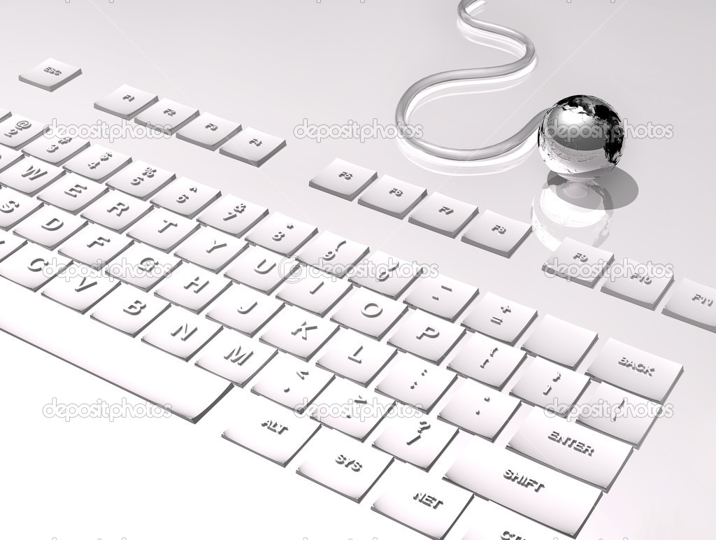 3D Keyboard On White Background And Connection With The World