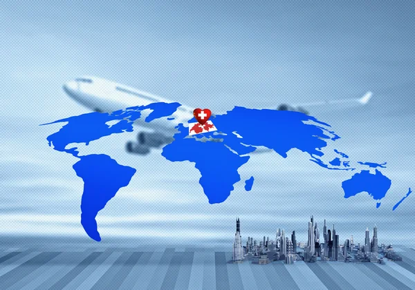 Mappa del mondo sullo sfondo dell'aereo — Foto Stock