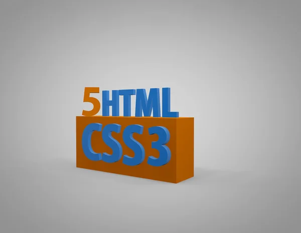 Símbolo 3D HTML5 y CSS3 naranja —  Fotos de Stock