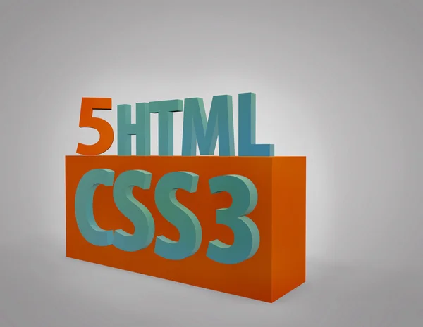 Símbolo 3D HTML5 y CSS3 naranja —  Fotos de Stock