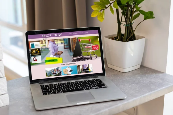 Dizüstü bilgisayarda online alışveriş sitesi. Laptop 'tan Kolay E-ticaret Web Sitesi Dükkanı. Dijital Ödeme Ağı