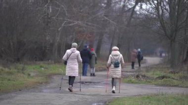 İnsanlar kasvetli parkta yürür Ocak ayında