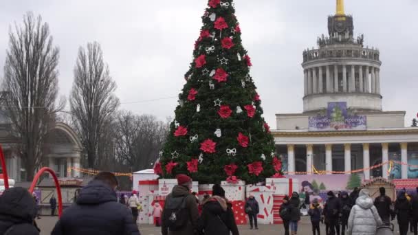 Kiev Ukraine - January 11, 2021: Christmas market in Kiev,on the territory of the National Complex Expocenter of Ukraine VDNH — Stock Video