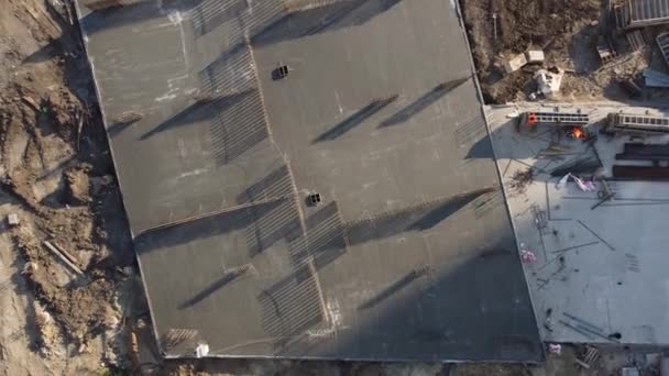 The huge metal structure on the construction site, aerial view — Stock Video