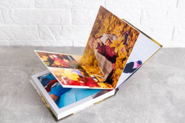 Sonbahar fotobook, sarı akçaağaç yaprakları