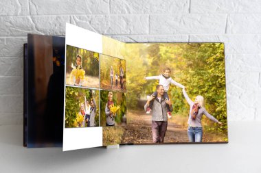Sonbahar fotobook, sarı akçaağaç yaprakları