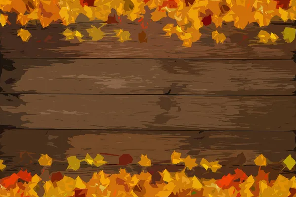 Hojas de otoño sobre fondo de madera. dibujos animados estilo plano, ilustración. — Foto de Stock
