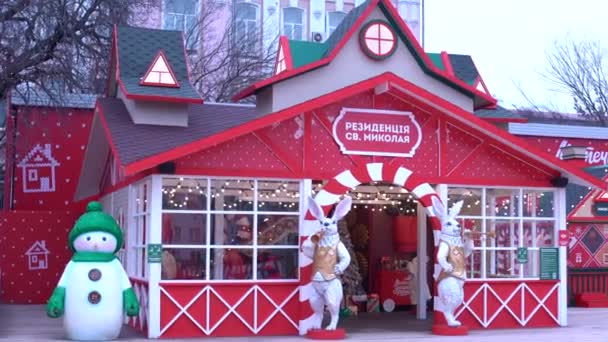 Kiew, Ukraine - 13. Januar 2021: Eisbahn auf dem Weihnachtsmarkt. Weihnachtsurlaub im Palast der Ukraine — Stockvideo