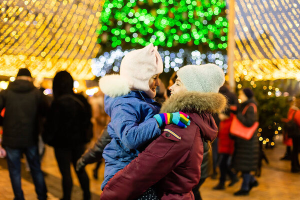 Kiev, Ukraine, Sophia Square, January 5, 2021: Street decoration on the eve of Christmas holidays