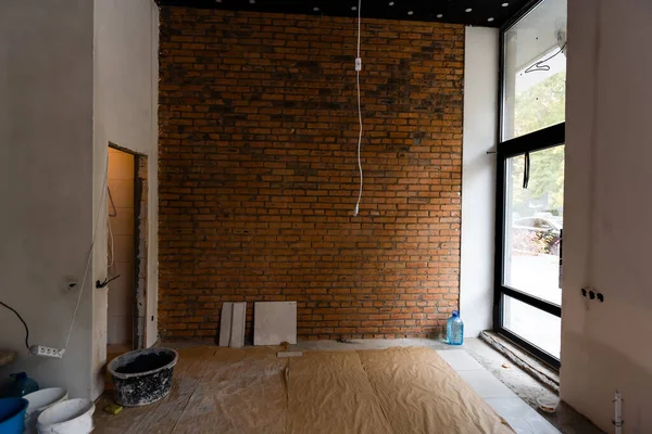 Tablero decoración interior de la pared del hogar en el sitio de construcción con espacio de copia añadir texto — Foto de Stock