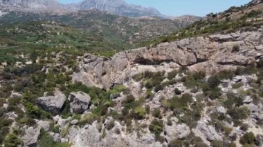 Deniz ya da Okyanus Körfezi ve Boş Kum Sahili ile Havadan Gelen Yunan manzarası. Yunanistan 'ın Girit kentinde Güzel Tatil ve Turizm Merkezi.
