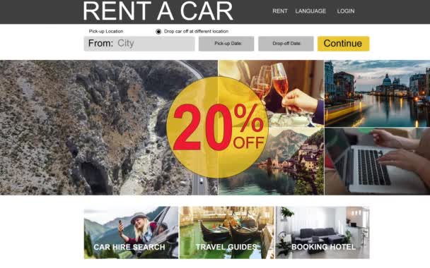 Online car rental in laptop. Rent a car - browser search query online — Stock Video