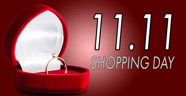 Çin 'de online alışveriş, 11.11 bekarlar günü konsepti. metin 11.11 bekarlar günü indirimi kırmızı zemin üzerinde — Stok fotoğraf