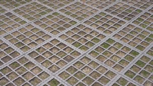 Čtvercový beton a čtvercová tráva. chodník trávník. — Stock video