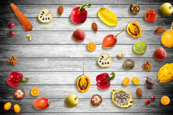 Fruits et légumes. Pose plate. Concept alimentaire. — Photo