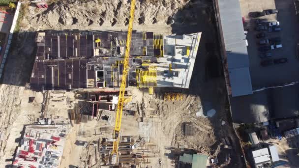 Construction site of residential buildings with cranes. — Stock Video