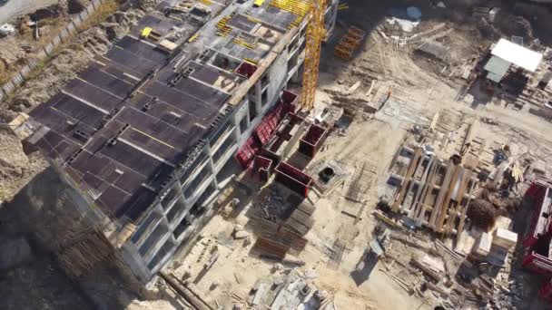 Construction site, buildings with cranes. — Stock Video