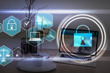 Ağ güvenlik sistemi geliştiriliyor. İnternet veri güvenliği kavramı. dizüstü.