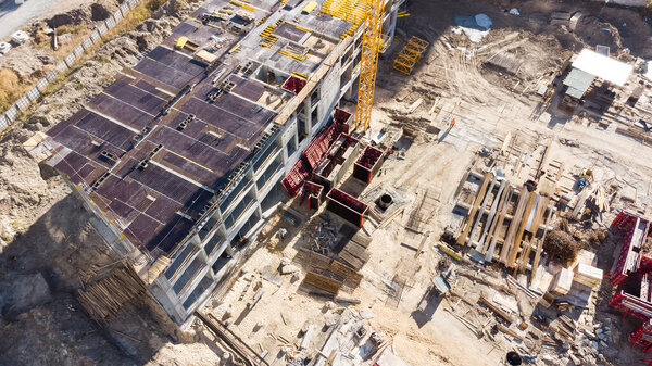 Construction site, buildings with cranes