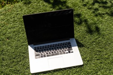 Laptop doğada, dizüstü bilgisayar bahçede..