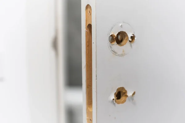 Interior door with the lock removed. replacement and repair of the lock. — 스톡 사진