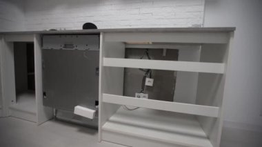 Installation dishwasher machine domestic in kitchen