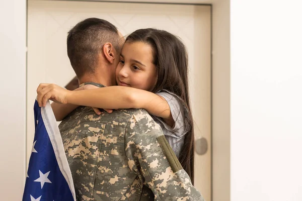 Veteran His Daughter Flag — Stock Photo, Image