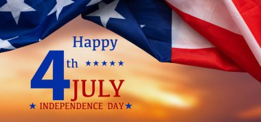 Happy Presidents Day banner with 4th of July, American flags. USA Independence Day, American Labor day, Memorial Day, US election concept. clipart