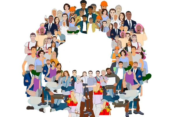 A lot of people stand in a circle on a white background. illustration — Stock Photo, Image