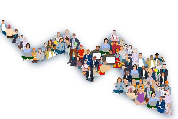 Large group of people in the shape of a grossing arrow. Way to success business concept. illustration — Stock Photo, Image