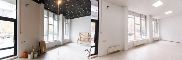 Реновация до и после - пустая квартира, новая и старая — стоковое фото